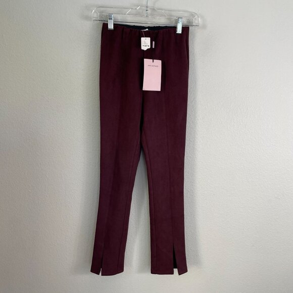 NEW Avec Les Filles XSP Plum Faux Suede Split Hem Pants High Rise - Picture 2 of 8